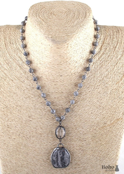 Boho Necklace, RH Amazonite, Crystal Green Natural Stone